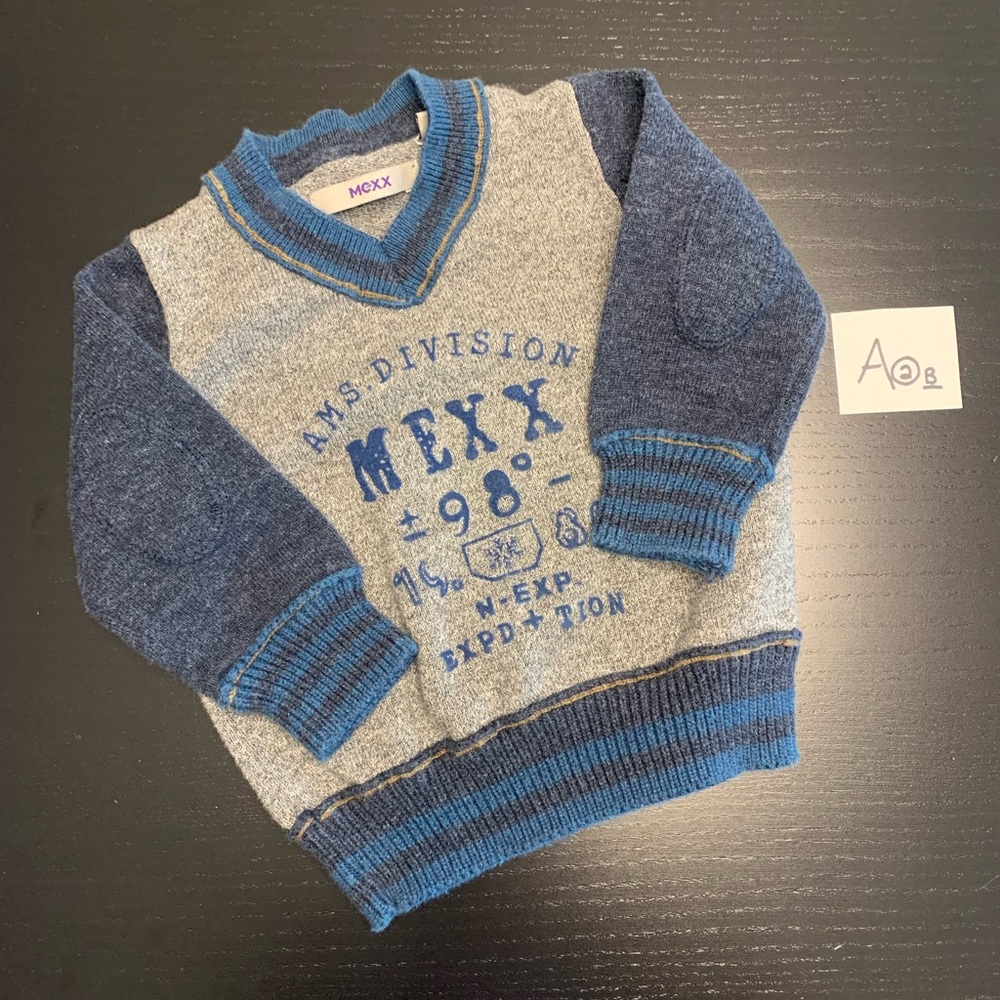 Mexx 12m Navy and Gray Knit Sweater (9-12m)